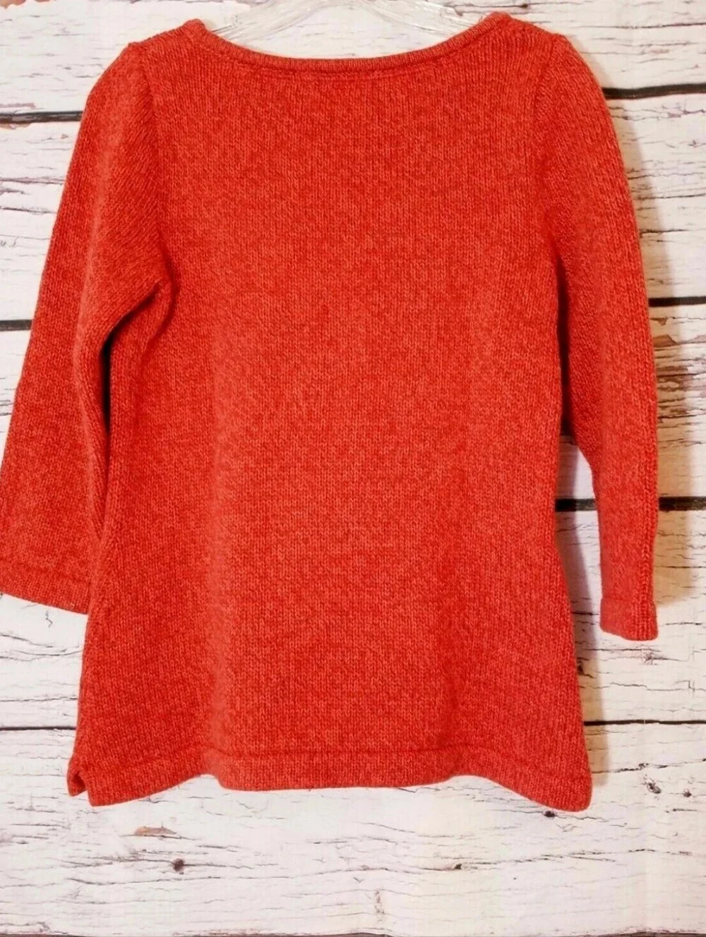 LL Bean Women's Sweater Size Small S Red Orange 100% Cotton 3/4 Sleeves